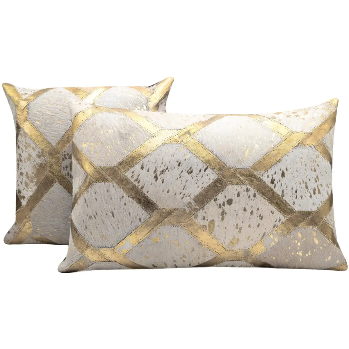 Canvello Genuine Cowhide Leather Decorative Throw Pillows - Handmade Patchwork Boho Accent Pillows For Sofa Couch Bed