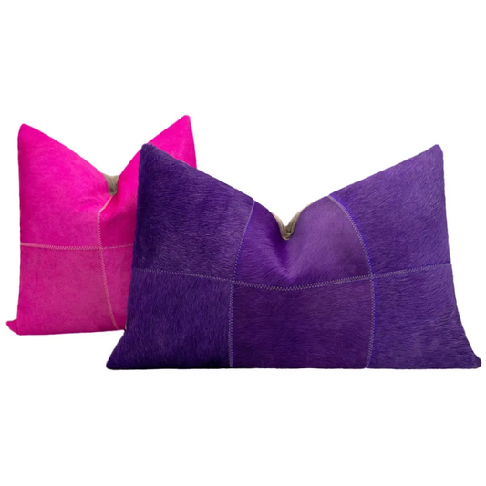 Canvello Genuine Cowhide Leather Decorative Throw Pillows - Handmade Patchwork Boho Accent Pillows For Sofa Couch Bed