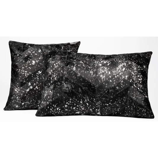Canvello Genuine Cowhide Leather Decorative Throw Pillows - Handmade Patchwork Boho Accent Pillows For Sofa Couch Bed