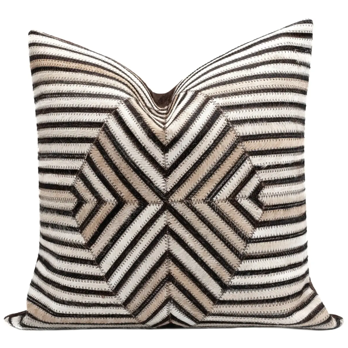 Canvello Genuine Cowhide Leather Decorative Throw Pillows - Handmade Patchwork Boho Accent Pillows For Sofa Couch Bed