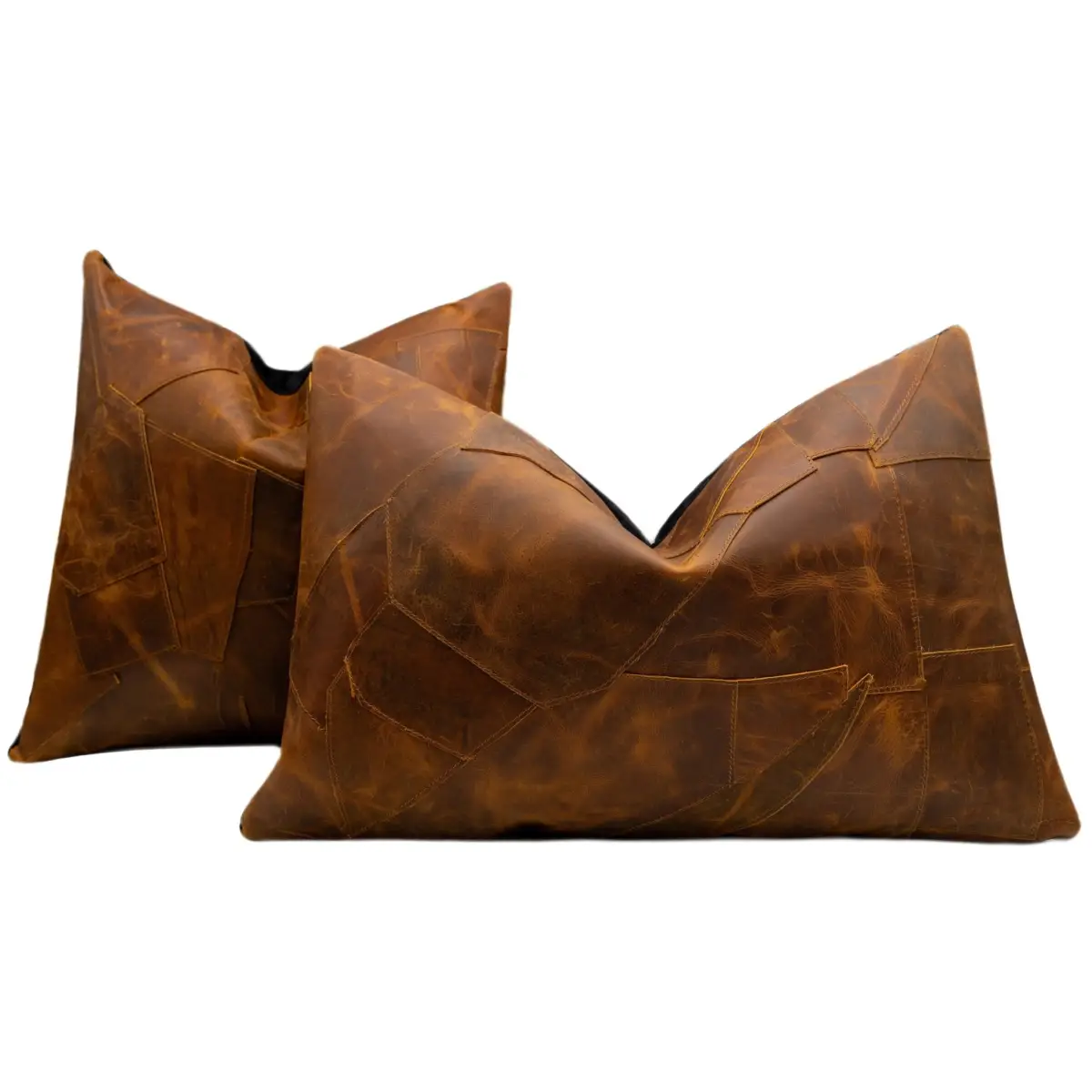 Canvello Genuine Cowhide Leather Decorative Throw Pillows - Handmade Patchwork Boho Accent Pillows For Sofa Couch Bed