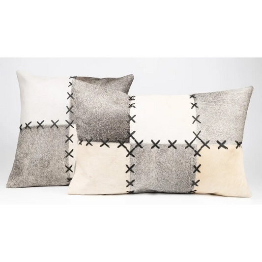 Canvello Genuine Cowhide Leather Decorative Throw Pillows - Handmade Patchwork Boho Accent Pillows For Sofa Couch Bed