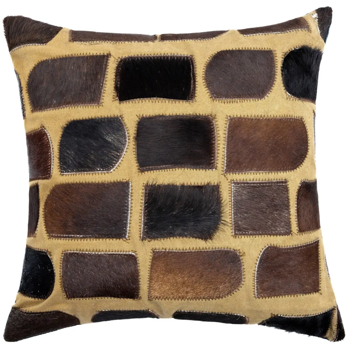 Canvello Genuine Cowhide Leather Decorative Throw Pillows - Handmade Patchwork Boho Accent Pillows For Sofa Couch Bed