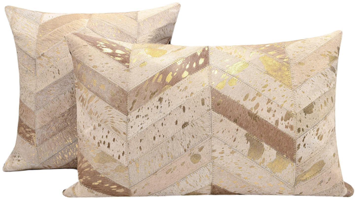 Cojines decorativos de piel de vaca auténtica Canvello - Cojines decorativos de patchwork boho hechos a mano para sofá, sillón, cama, silla - Fundas de almohadas de granja del suroeste del oeste con inserto de plumas incluido)