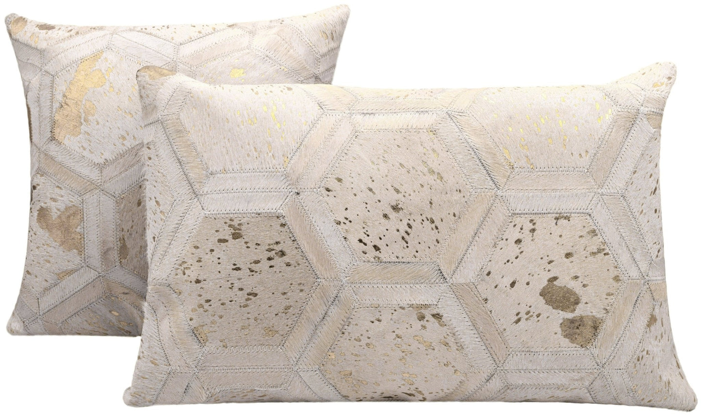 Cojines decorativos de piel de vaca auténtica Canvello - Cojines decorativos de patchwork boho hechos a mano para sofá, sillón, cama, silla - Fundas de almohadas de granja del suroeste del oeste con inserto de plumas incluido)