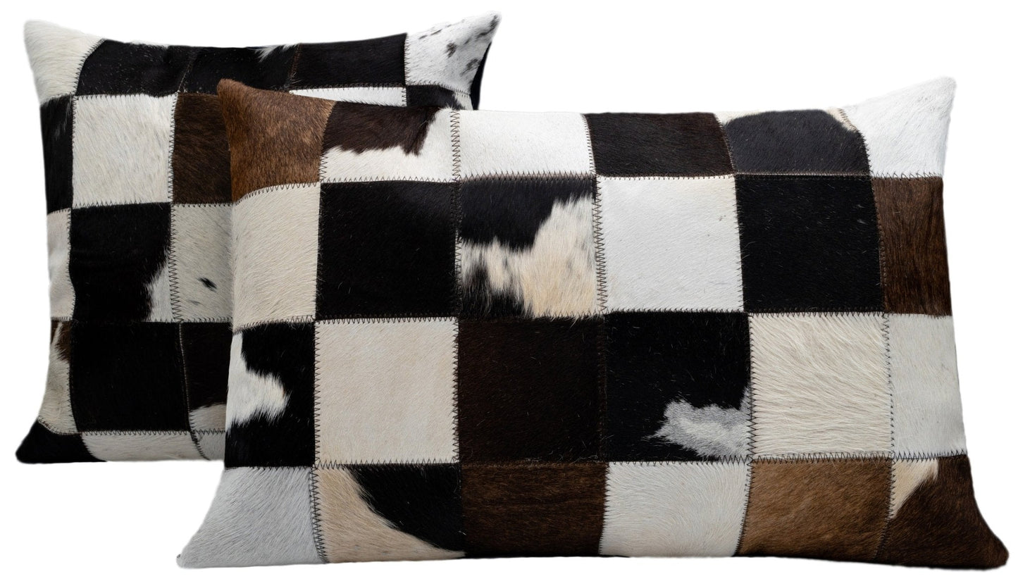 Cojines decorativos de piel de vaca auténtica Canvello: cojines decorativos bohemios con patchwork hechos a mano para sofá, sillón, cama y silla; fundas de almohadas de estilo rústico del suroeste del oeste con relleno de plumas incluido