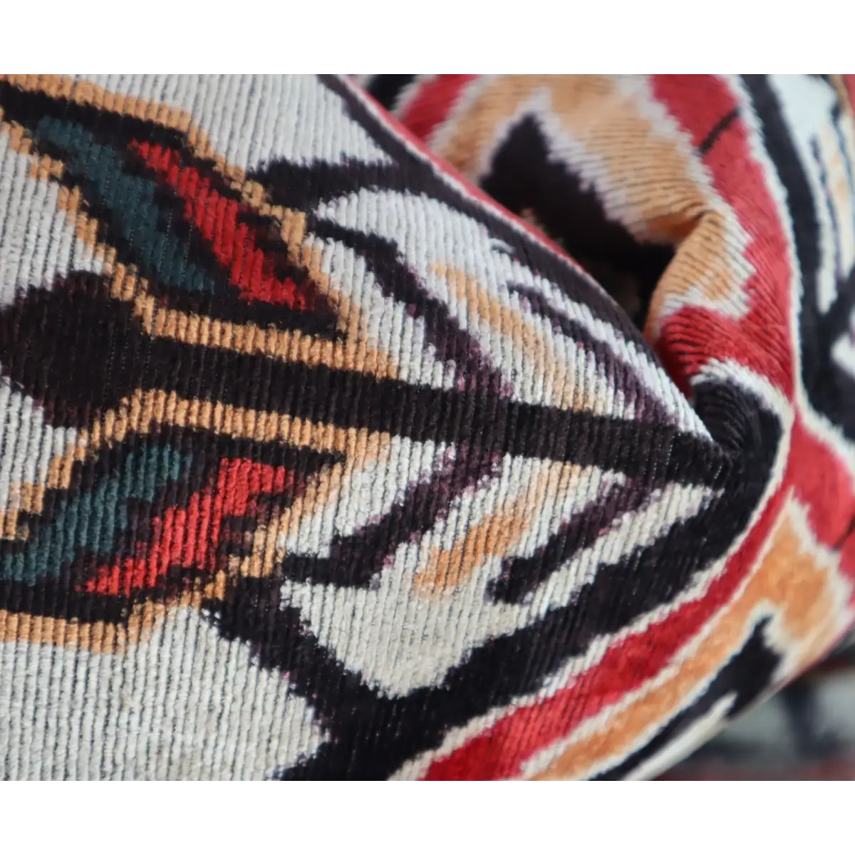 Canvello Geometric Orange Ivory Handmade 16x24 Silk Velvet Pillow Organic Veg Dyed Down/Feather Filled - Canvello
