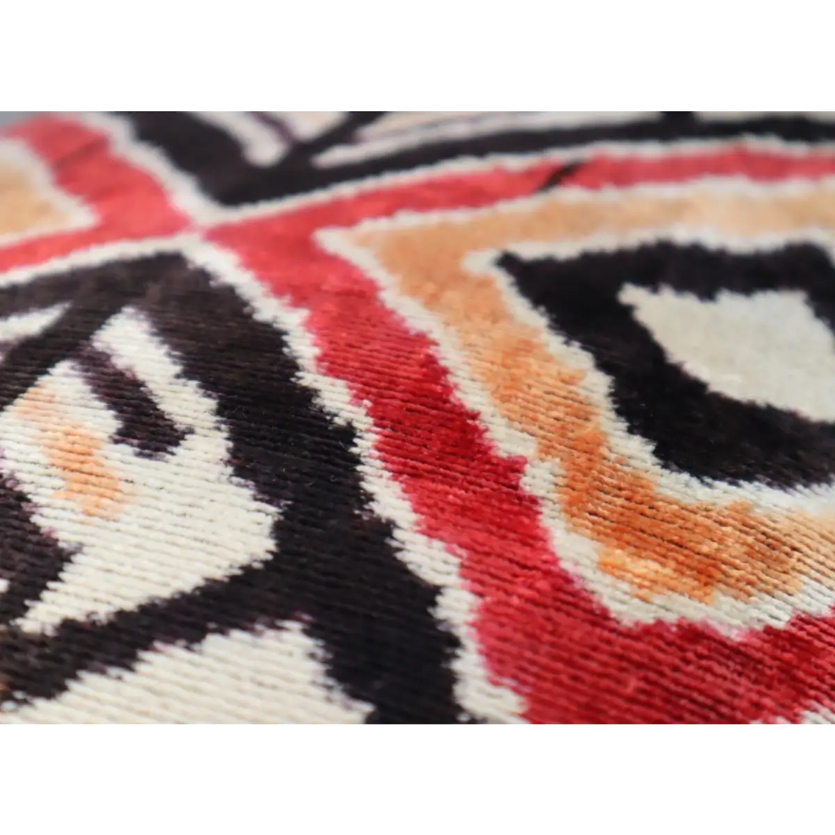 Canvello Geometric Orange Ivory Handmade 16x24 Silk Velvet Pillow Organic Veg Dyed Down/Feather Filled - Canvello