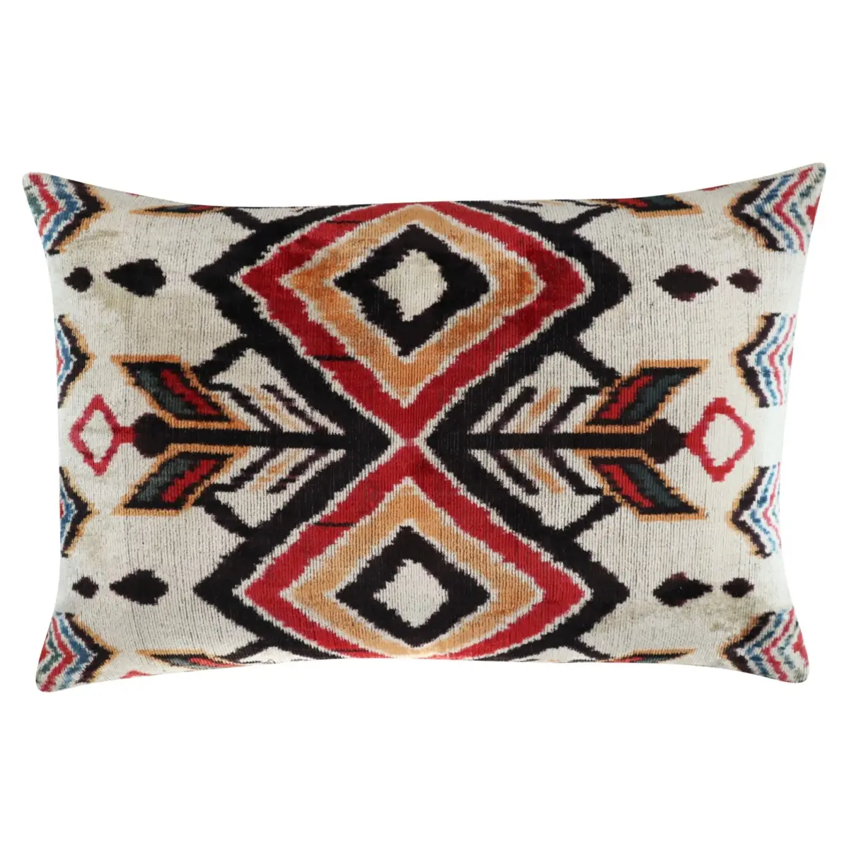 Canvello Geometric Orange Ivory Handmade 16x24 Silk Velvet Pillow Organic Veg Dyed Down/Feather Filled - Canvello
