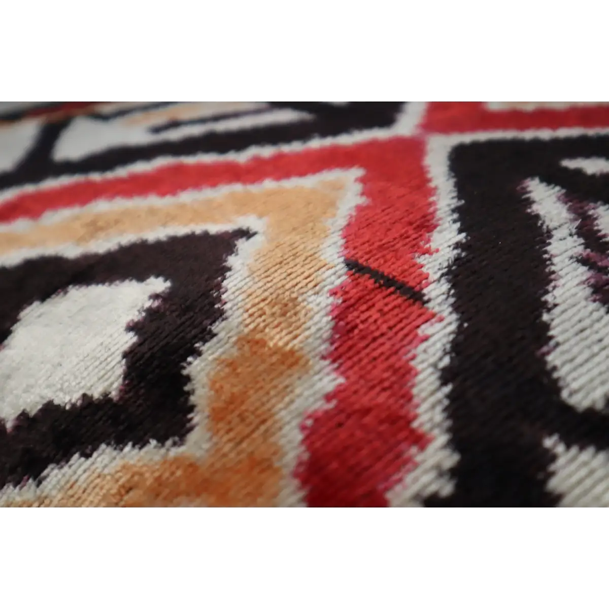 Canvello Geometric Orange Ivory Handmade 16x24 Silk Velvet Pillow Organic Veg Dyed Down/Feather Filled - Canvello