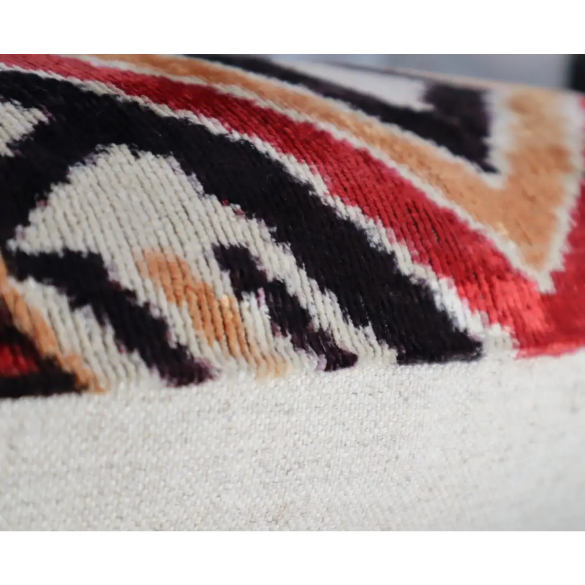 Canvello Geometric Orange Ivory Handmade 16x24 Silk Velvet Pillow Organic Veg Dyed Down/Feather Filled - Canvello