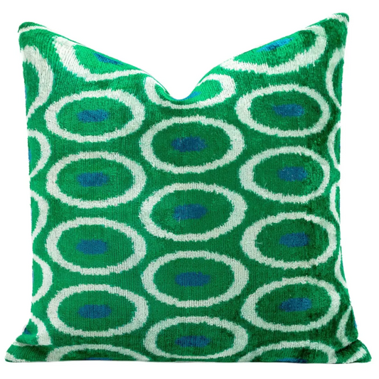 Canvello Green Blue Handmade 16x16 Silk Velvet Pillow Organic Veg Dyed Down/Feather Filled - Canvello