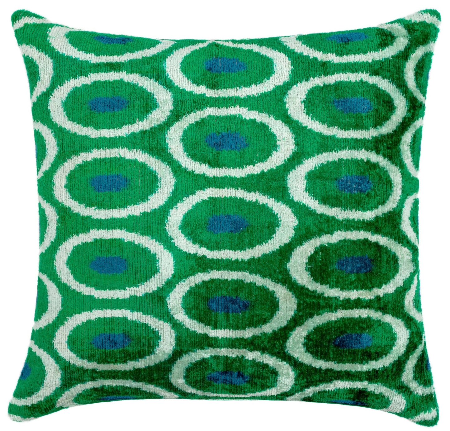 Almohada de terciopelo de seda de 16 x 16 pulgadas, hecha a mano, de color verde azulado y teñido con vegetales orgánicos, rellena de plumón y plumas 