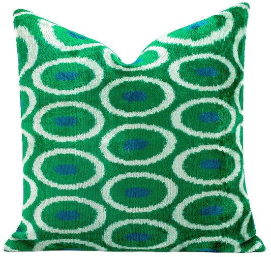 Almohada de terciopelo de seda de 16 x 16 pulgadas, hecha a mano, de color verde azulado y teñido con vegetales orgánicos, rellena de plumón y plumas 