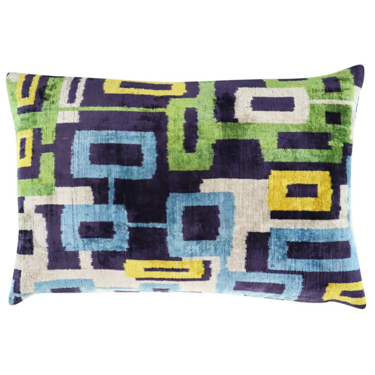 Canvello Green Blue Handmade 16x24 Silk Velvet Pillow Organic Veg Dyed Down/Feather Filled - Canvello
