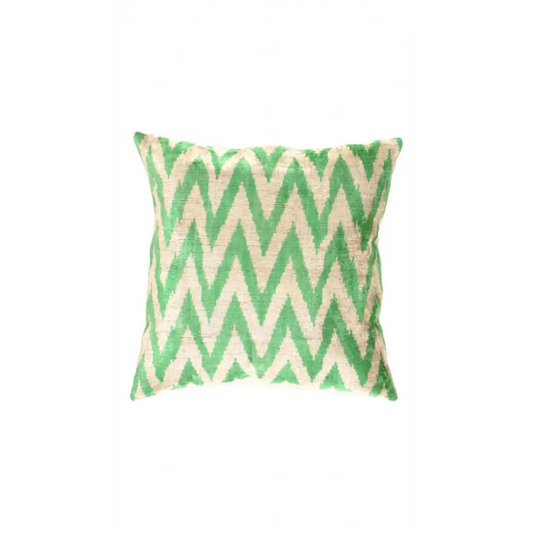 Canvello Green Color Turkish Velvet Silk ikat pillow - 24’’ X 24’’ - Green / 24’’ X 24’’ - Canvello