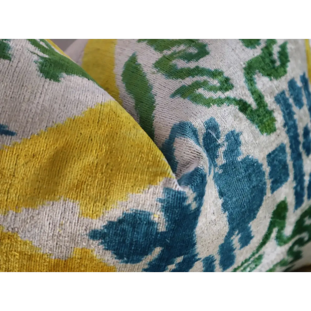 Canvello Green Yellow Blue Handmade 16x24 Silk Velvet Pillow Organic Veg Dyed Down/Feather Filled - Canvello