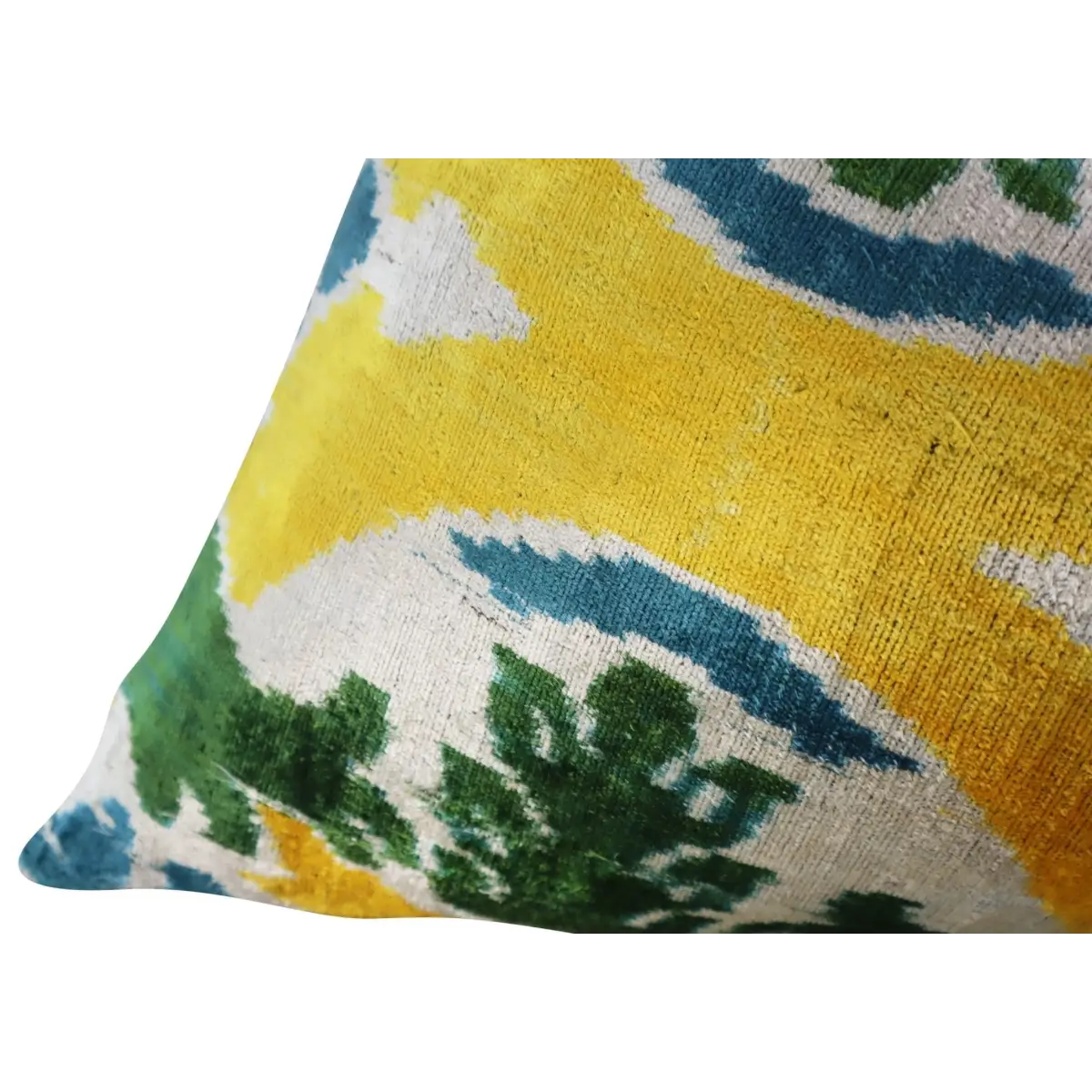 Canvello Green Yellow Blue Handmade 16x24 Silk Velvet Pillow Organic Veg Dyed Down/Feather Filled - Canvello