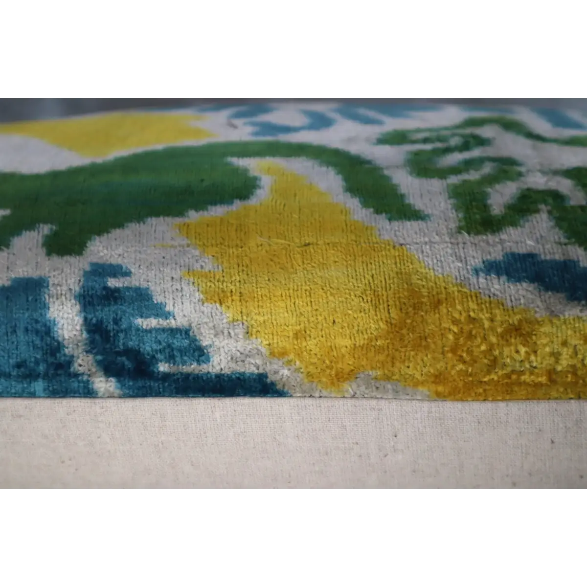 Canvello Green Yellow Blue Handmade 16x24 Silk Velvet Pillow Organic Veg Dyed Down/Feather Filled - Canvello