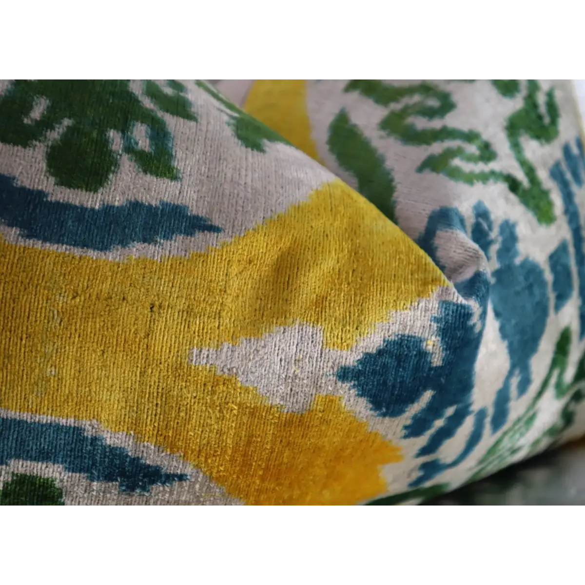 Canvello Green Yellow Blue Handmade 16x24 Silk Velvet Pillow Organic Veg Dyed Down/Feather Filled - Canvello