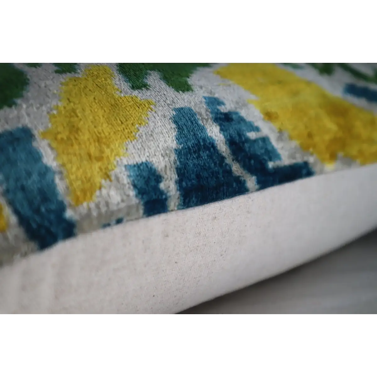 Canvello Green Yellow Blue Handmade 16x24 Silk Velvet Pillow Organic Veg Dyed Down/Feather Filled - Canvello