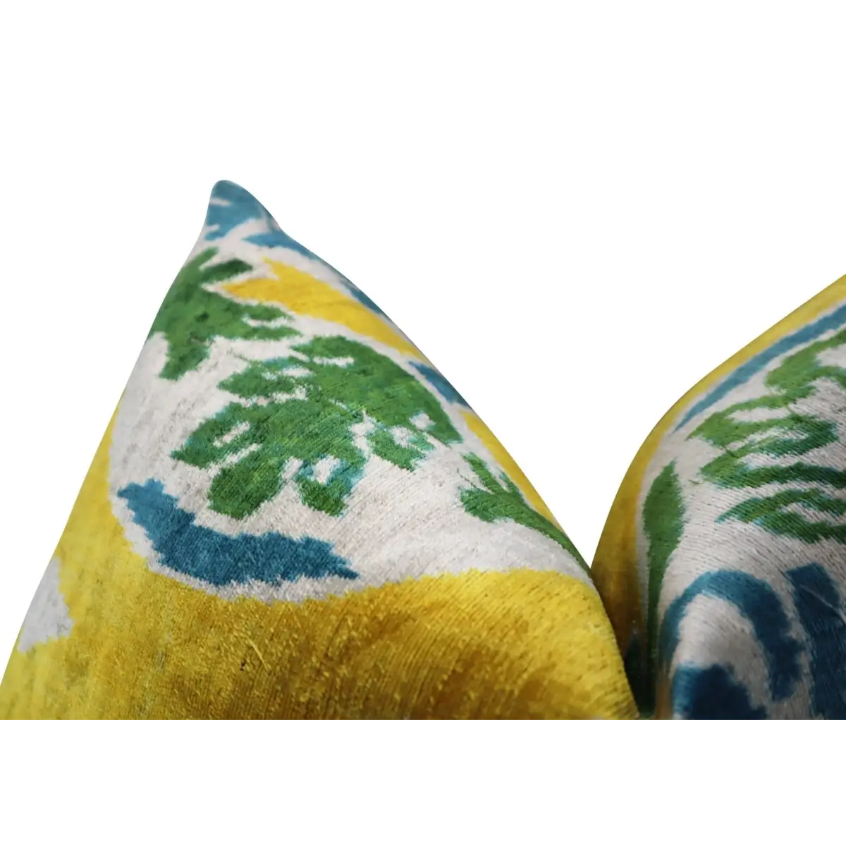 Canvello Green Yellow Blue Handmade 16x24 Silk Velvet Pillow Organic Veg Dyed Down/Feather Filled - Canvello