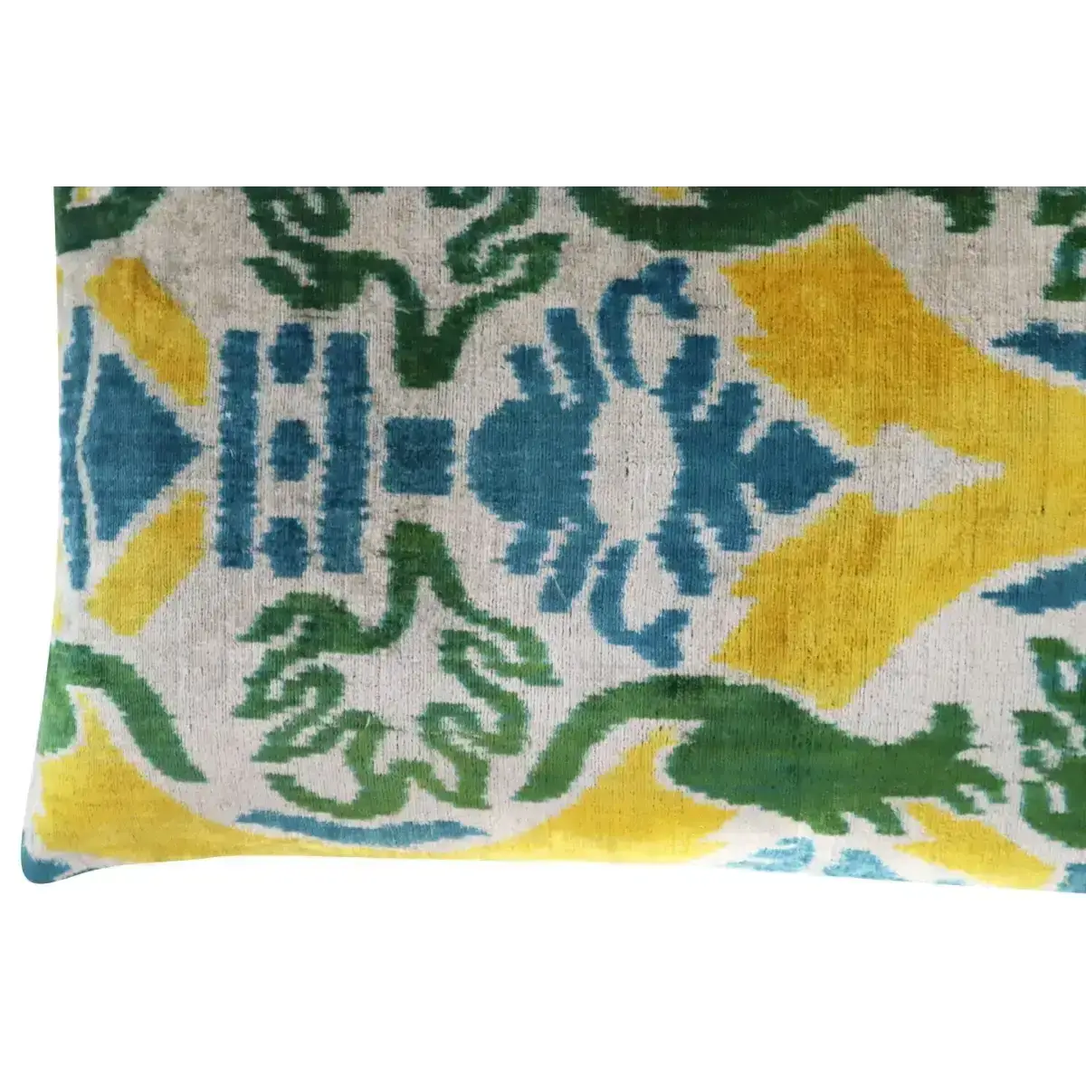 Canvello Green Yellow Blue Handmade 16x24 Silk Velvet Pillow Organic Veg Dyed Down/Feather Filled - Canvello