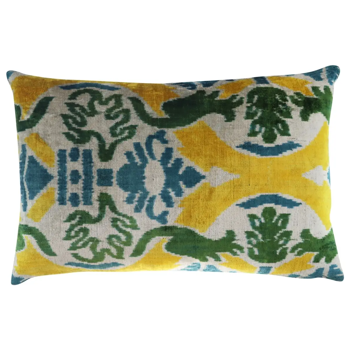 Canvello Green Yellow Blue Handmade 16x24 Silk Velvet Pillow Organic Veg Dyed Down/Feather Filled - Canvello