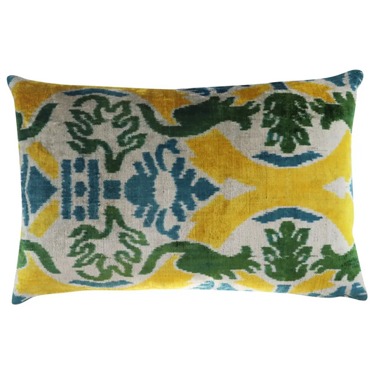 Canvello Green Yellow Blue Handmade 16x24 Silk Velvet Pillow Organic Veg Dyed Down/Feather Filled - Canvello