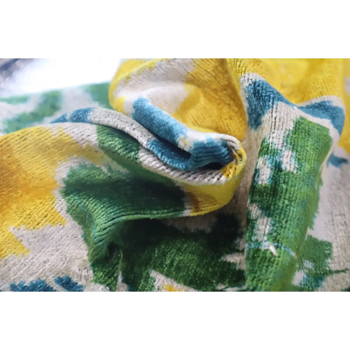 Canvello Green Yellow Blue Handmade 16x24 Silk Velvet Pillow Organic Veg Dyed Down/Feather Filled - Canvello