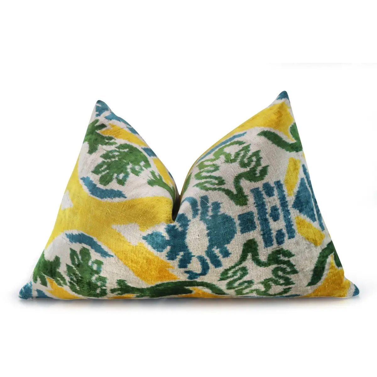 Canvello Green Yellow Blue Handmade 16x24 Silk Velvet Pillow Organic Veg Dyed Down/Feather Filled - Canvello