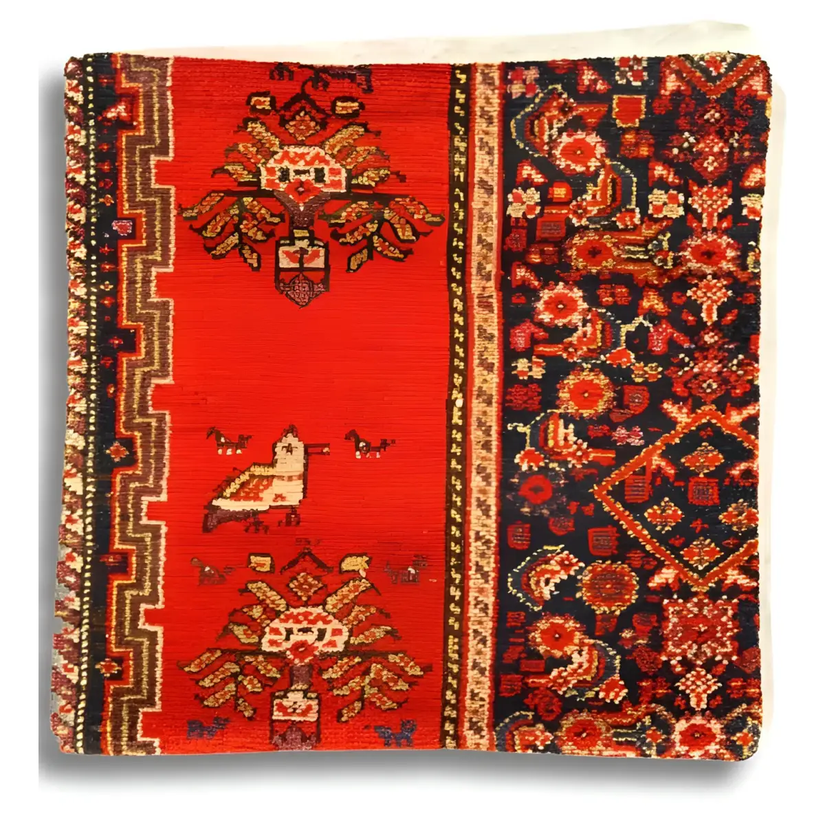 Canvello Hand Knotted Vintage Farahan Rug Pillow - 20’’X20’’ - Rust | Navy Blue | Beige - Canvello