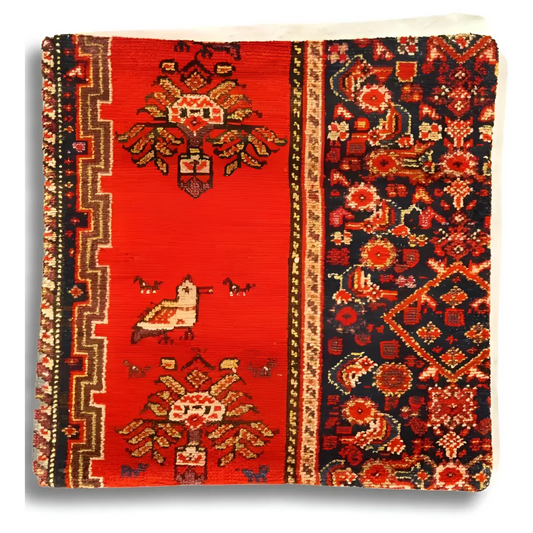 Canvello Hand Knotted Vintage Farahan Rug Pillow - 20’’X20’’ - Rust | Navy Blue | Beige - Canvello
