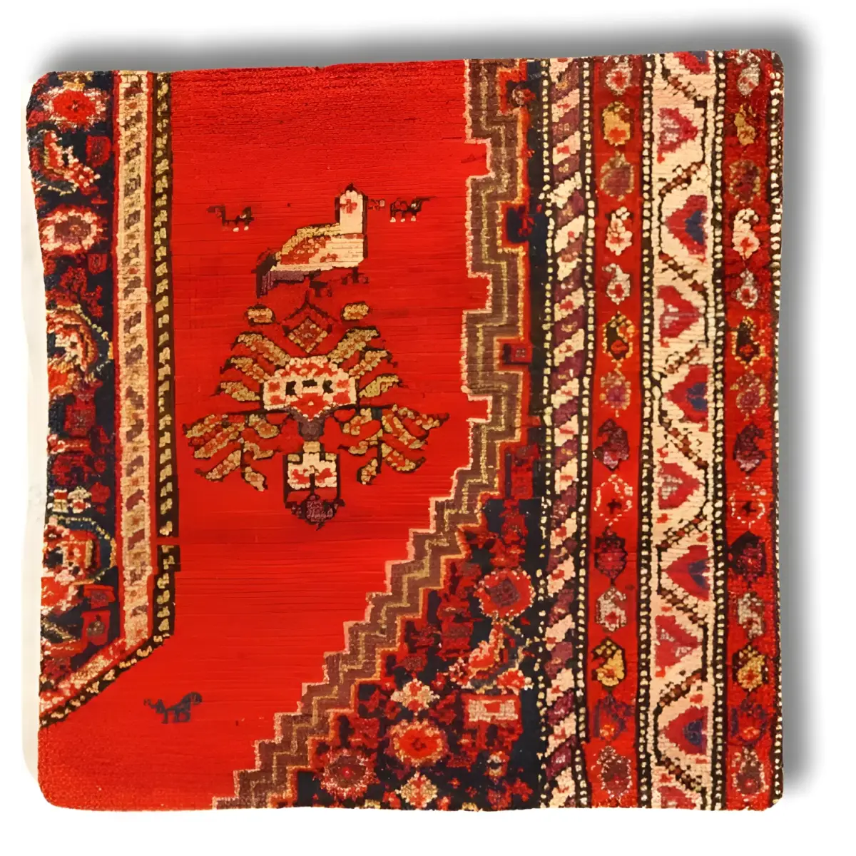Canvello Hand Knotted Vintage Farahan Rug Pillow - 20’’X20’’ - Rust | Navy Blue | Beige - Canvello