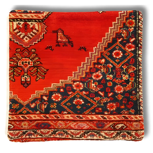 Canvello Hand Knotted Vintage Farahan Rug Pillow - 20’’X20’’ - Rust - Navy Blue - Beige - Canvello