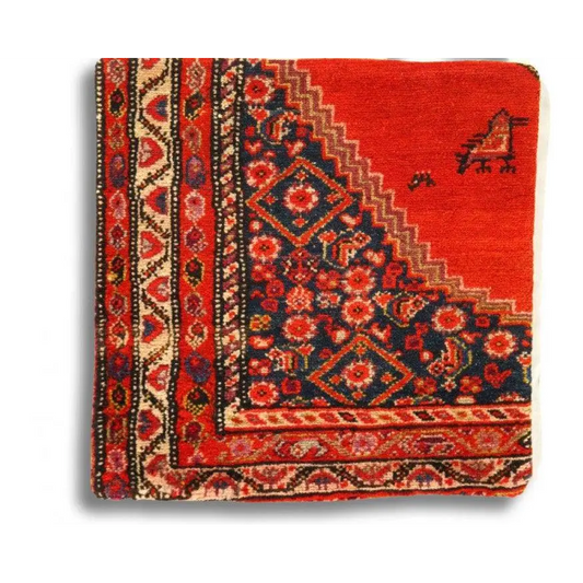 Canvello Hand Knotted Vintage Farahan Rug Pillow - 20’’X20’’ - Rust - Navy Blue - Beige - Canvello