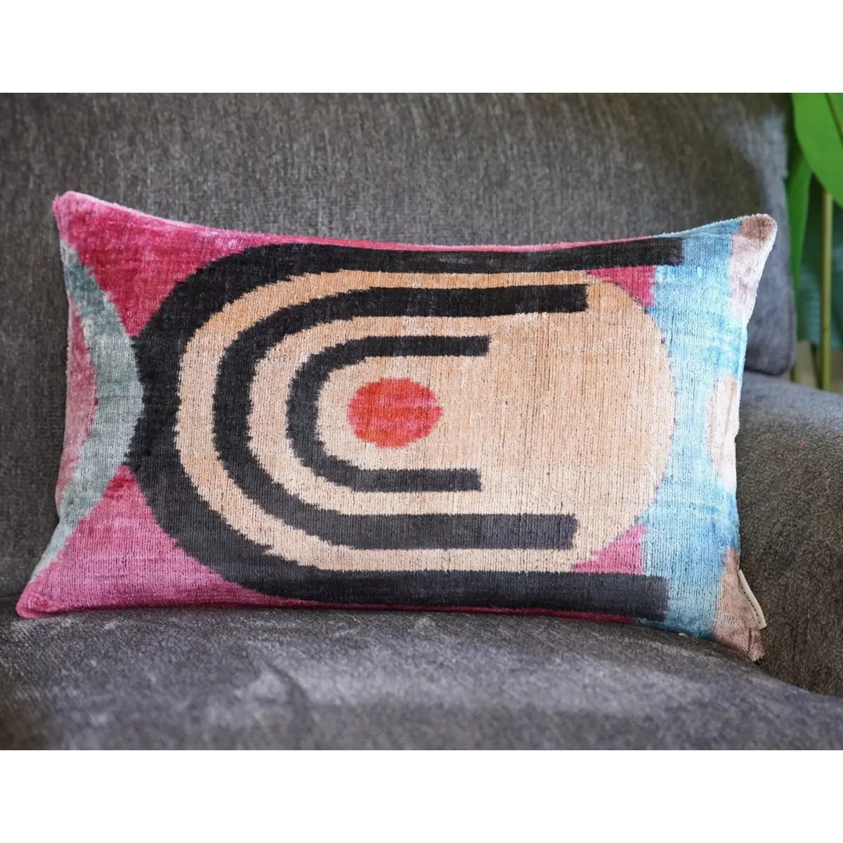 Canvello Handmade Abstract Beige and Blue Lumbar Throw Pillow - 16x24 - Canvello