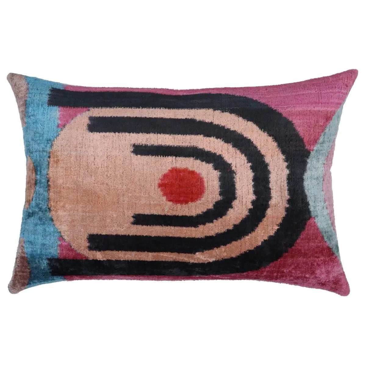 Canvello Handmade Abstract Beige and Blue Lumbar Throw Pillow - 16x24 - Canvello