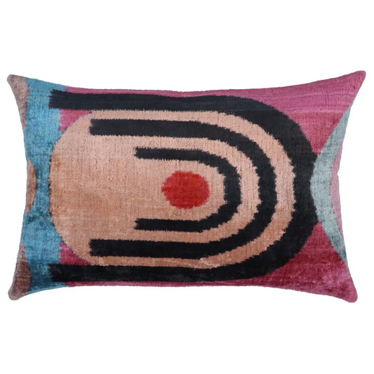 Canvello Handmade Abstract Beige and Blue Lumbar Throw Pillow - 16x24 - Canvello