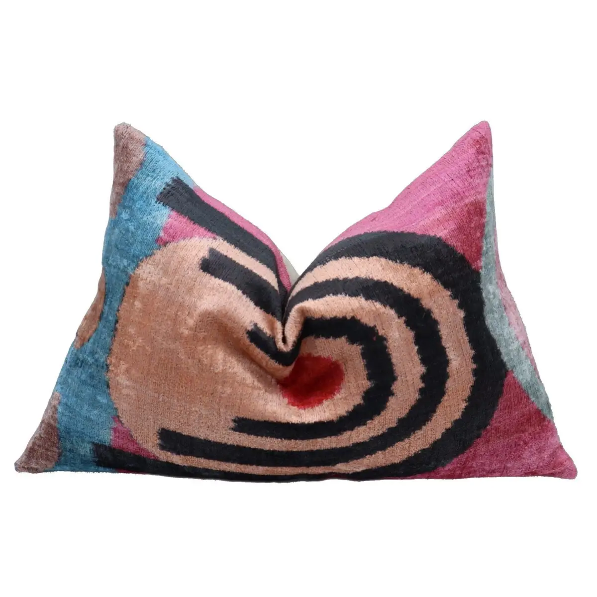 Canvello Handmade Abstract Beige and Blue Lumbar Throw Pillow - 16x24 - Canvello