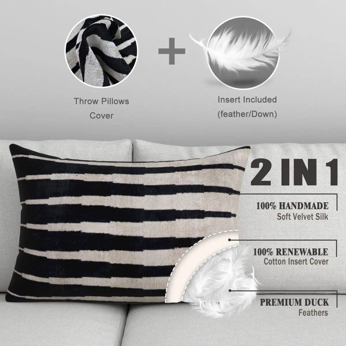 Canvello Handmade Black White Decorative Pillow and Insert | 16x24 - Canvello