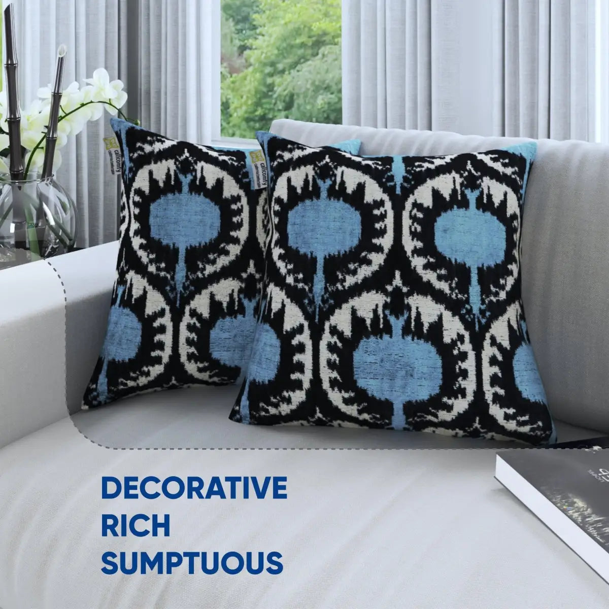 Canvello Handmade Blue Black Velvet Throw Pillows - 18x18 - Canvello
