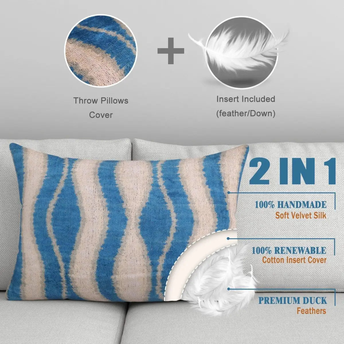 Canvello Handmade Blue Gray Pillows For Couch - 16x24 - Canvello