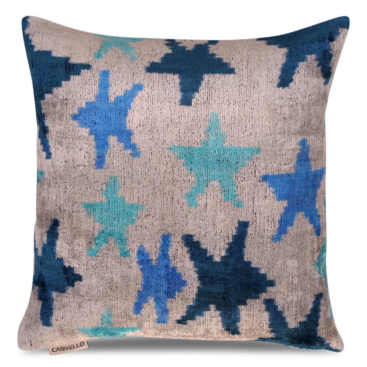 Canvello Handmade Blue Silver Start Print Throw Pillows - 16x16 inch - Canvello