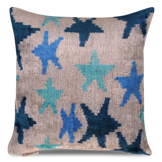 Canvello Handmade Blue Silver Start Print Throw Pillows - 16x16 inch - Canvello