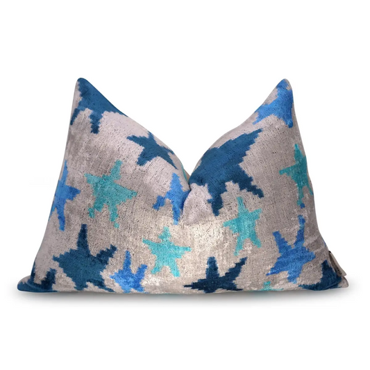 Canvello Handmade Blue Silver Start Print Throw Pillows - 24x16 - Canvello