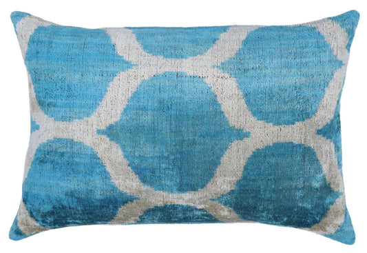 Coussin lombaire en velours bleu fait main Canvello pour canapé - 16 x 24 po