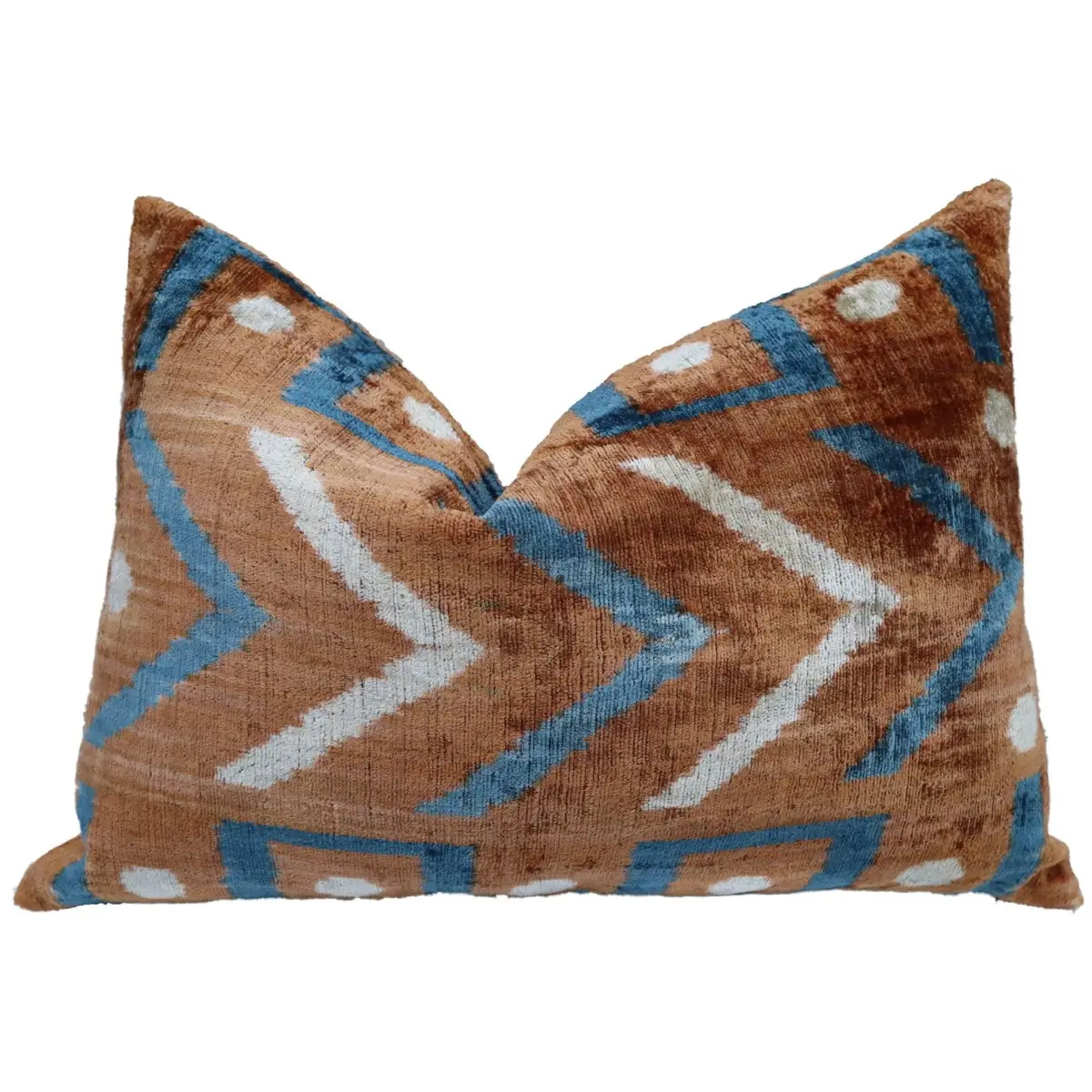Canvello Handmade Brown & Blue Pillow With Down Cover - 16x24 - Canvello