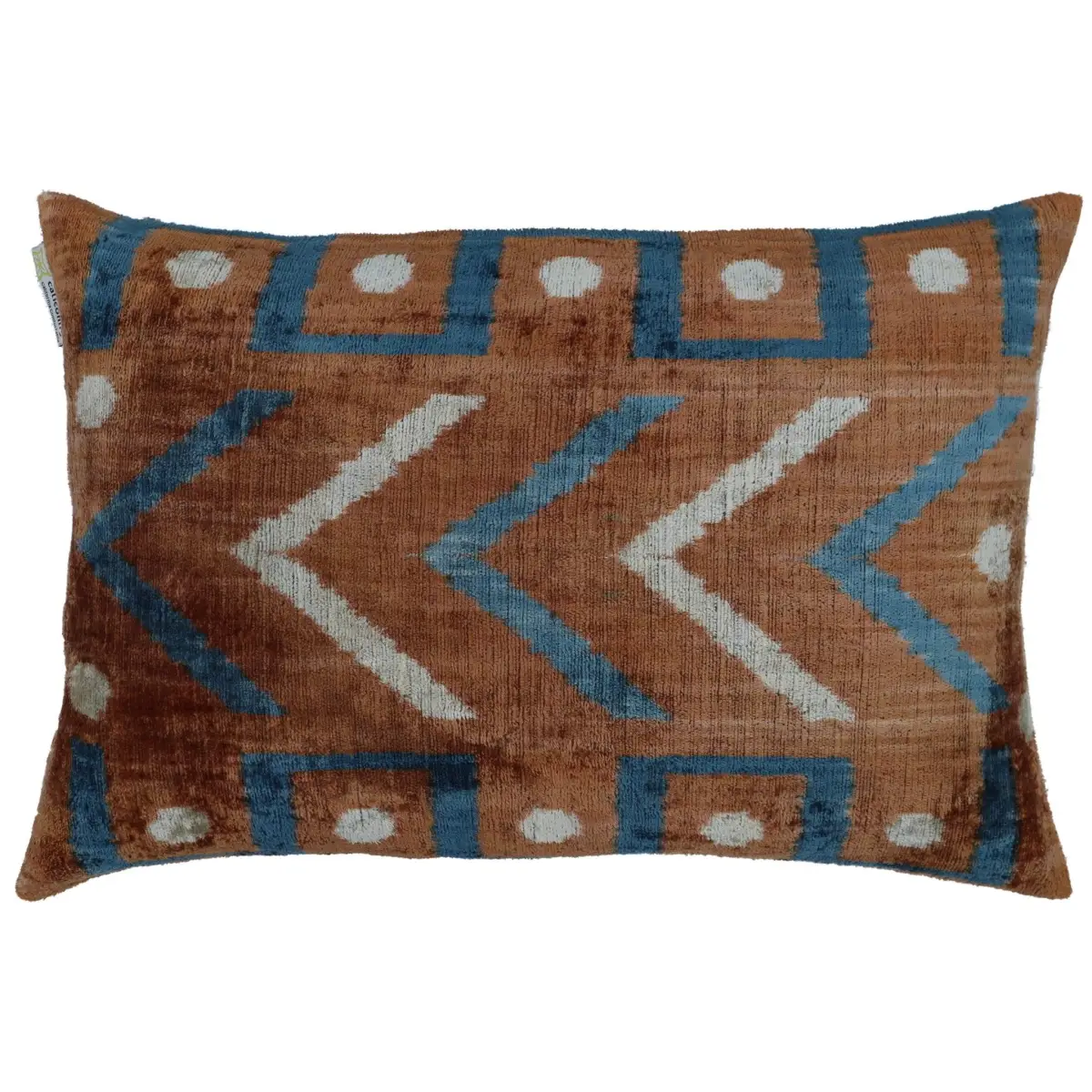 Canvello Handmade Brown & Blue Pillow With Down Cover - 16x24 - Canvello