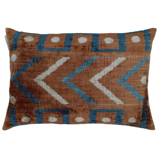 Canvello Handmade Brown & Blue Pillow With Down Cover - 16x24 - Canvello